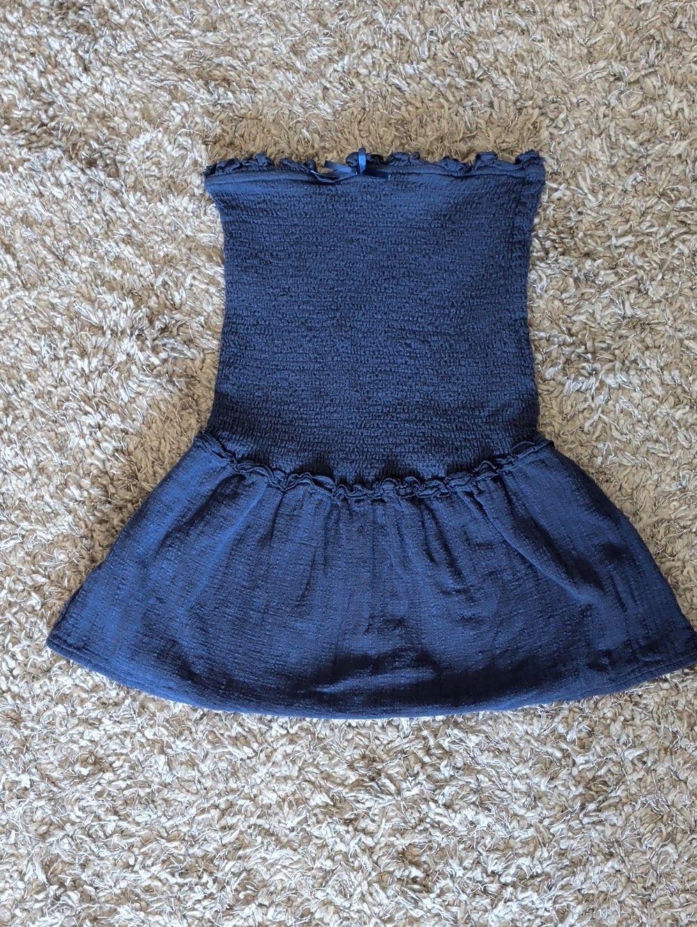 Edikted Navy Blue Smocked Tube Dress with Pink Tag Detail
